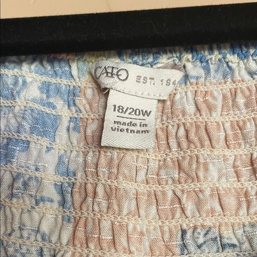 Cato Patchwork Peasant Blouse - Blue, Cream, Coral, Green - Picture 2 of 6